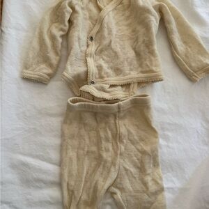 Konges sløjd, Pointelle, Wool, crème Knit Baby Cardigan and Pants Set